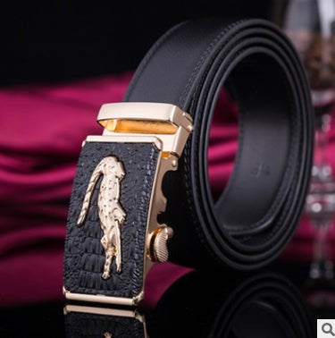 Men's Genuine "Two-Layer Cowhide" Leather Ratchet Belt – Automatic Slide Buckle for Exact Fit, Business & Casual