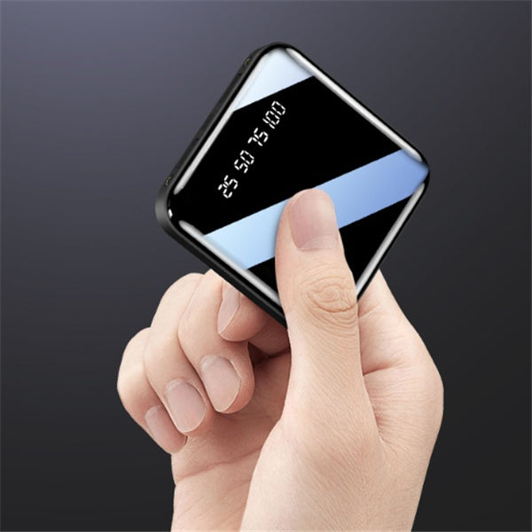 Mini Portable Power Bank (10000/20000mAh) – Ultra-Slim External Battery Pack with Full Mirror Digital Display & Dual USB Fast Charging