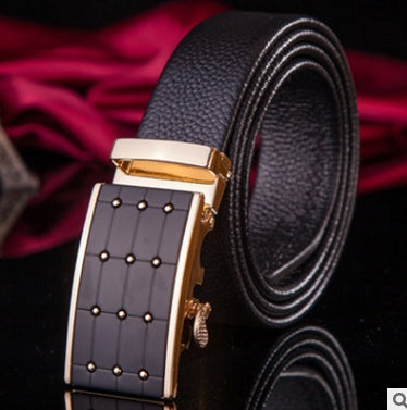 Men's Genuine "Two-Layer Cowhide" Leather Ratchet Belt – Automatic Slide Buckle for Exact Fit, Business & Casual
