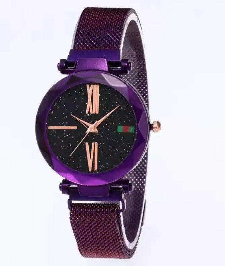 Starry Sky Women's Watch - Magnetic Mesh Band & Faceted Crystal Dial