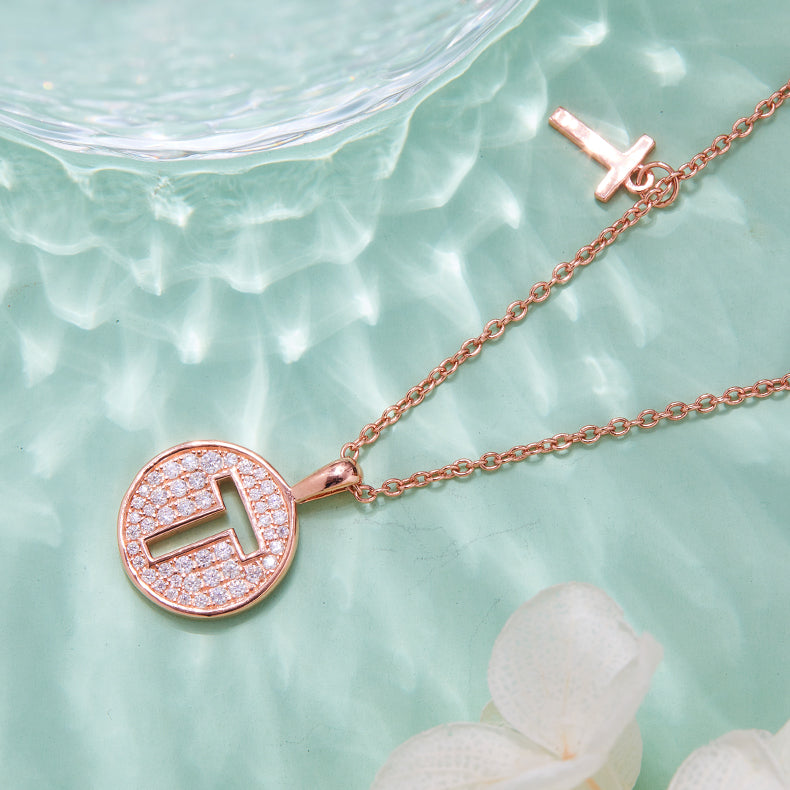 Luxury Initial Letter Necklace Pendant – T , S925 Silver Rose Gold Plated with Top-Quality Brilliant Moissanite