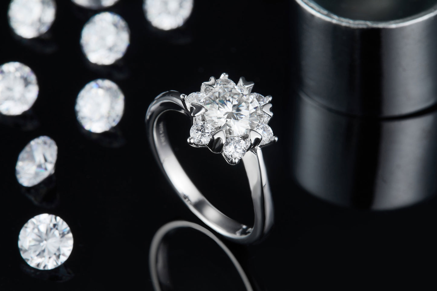 1-carat Luxury Silver Ring Set With Top-quality Moissanite D Color VVS, S925 Silver Plated Platinum