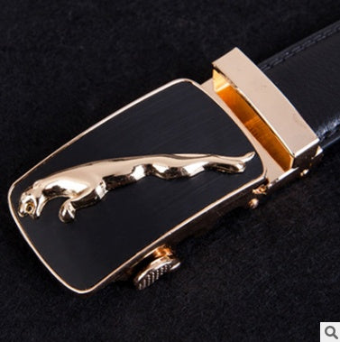 Men's Genuine "Two-Layer Cowhide" Leather Ratchet Belt – Automatic Slide Buckle for Exact Fit, Business & Casual