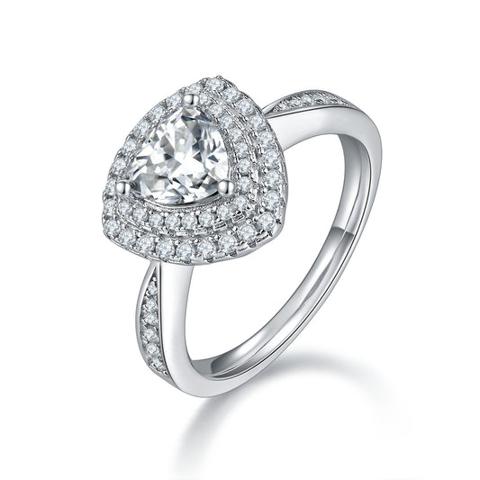 Luxury Silver Ring Triangular Moissanite Set With Top-quality Moissanite D Color VVS , S925 Silver Electroplated With Platinum