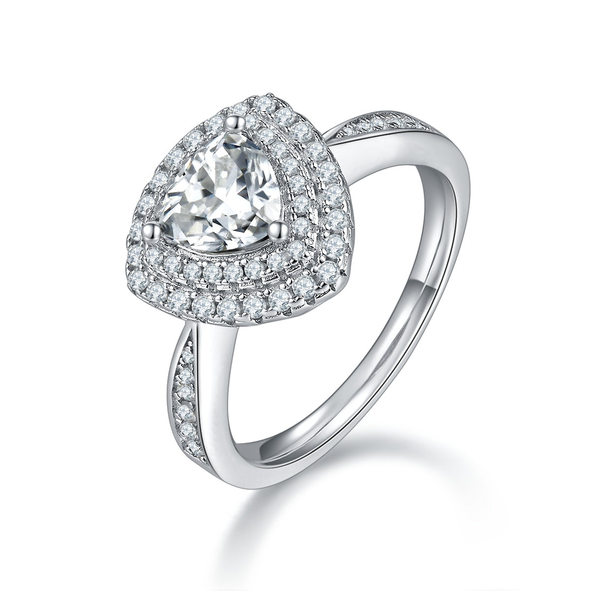 Luxury Silver Ring Triangular Moissanite Set With Top-quality Moissanite D Color VVS , S925 Silver Electroplated With Platinum