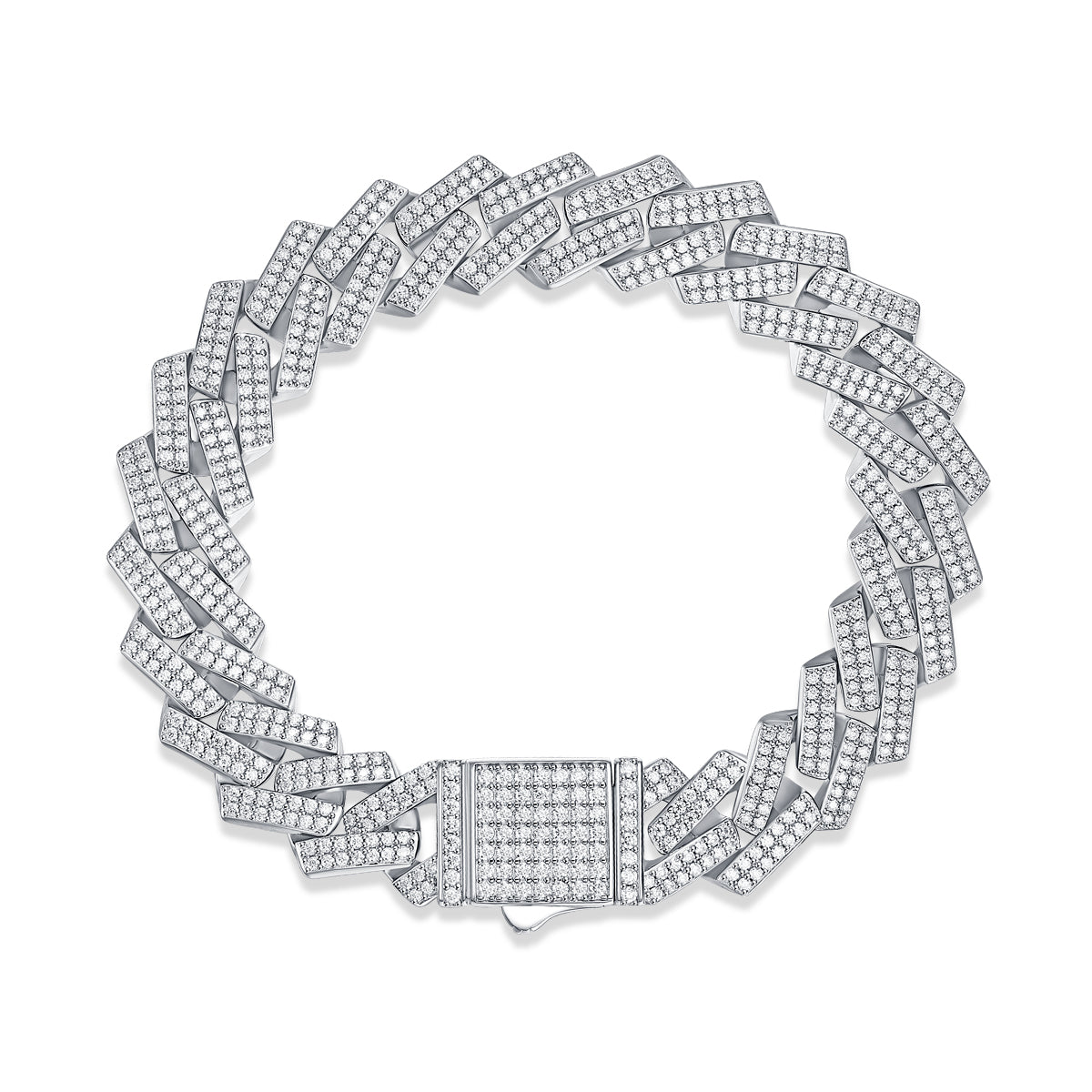 Keel - Set With Top-quality Moissanite Luxury Silver Bracelet S925, Silver Electroplated Platinum, 2 Widths Men's Bracelet