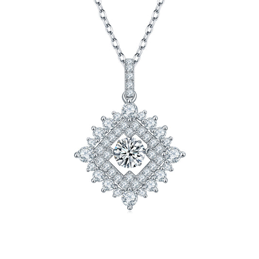 Luxury Moissanite Diamond Halo Pendant Necklace – S925 Sterling Silver Platinum Plated, D Color VVS1 Brilliance