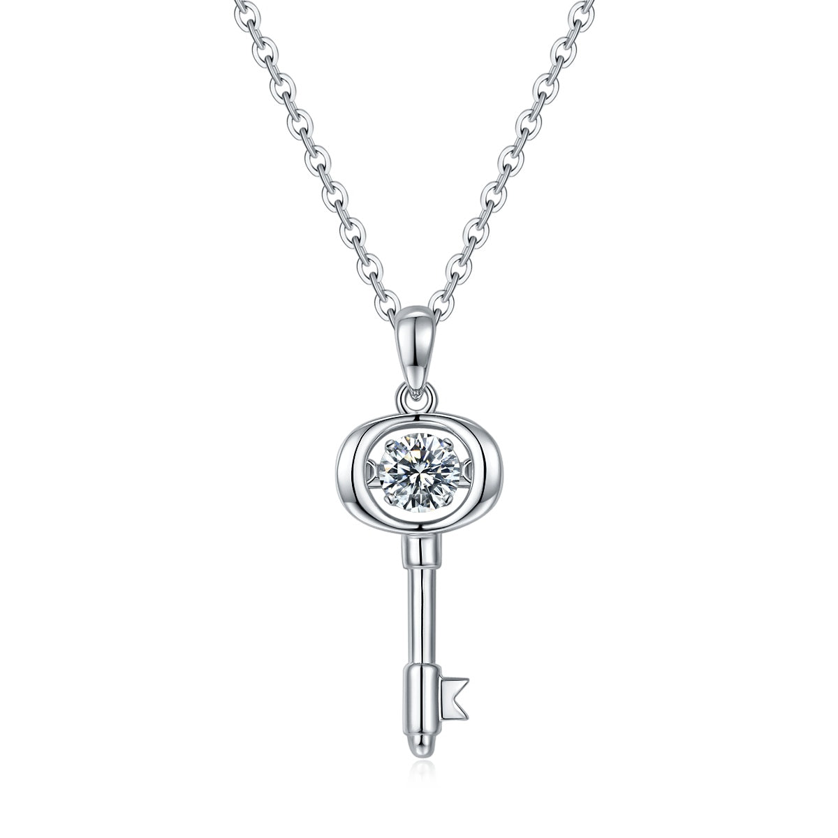 Luxury D Color VVS Moissanite Key Necklace in S925 Sterling Silver | Platinum Plated Key Pendant Jewelry