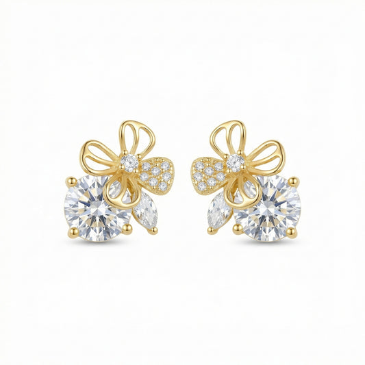 925 Sterling Silver Sparkling Butterfly and Floral Stud Earrings with Brilliant Round and Marquise Stones