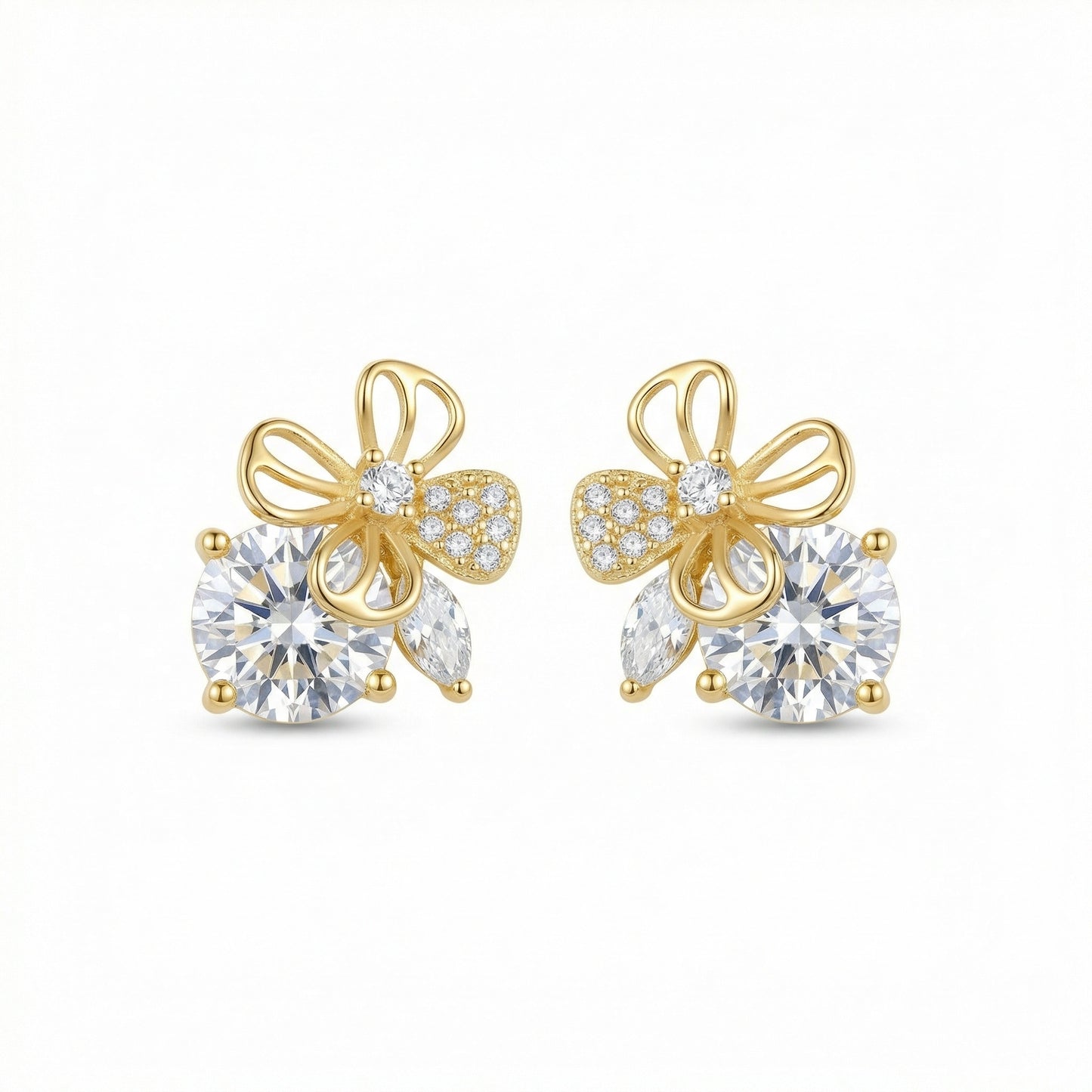 925 Sterling Silver Sparkling Butterfly and Floral Stud Earrings with Brilliant Round and Marquise Stones