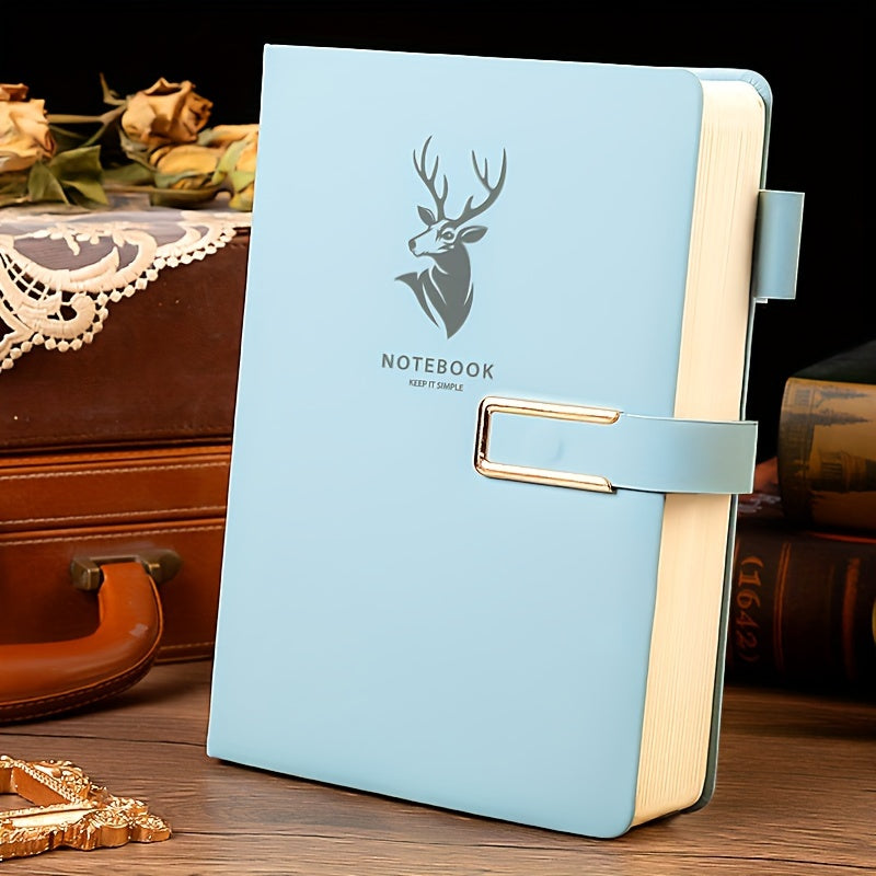 Carnet A5 de 360 ​​pages en similicuir premium avec boucle et motif tête de cerf 