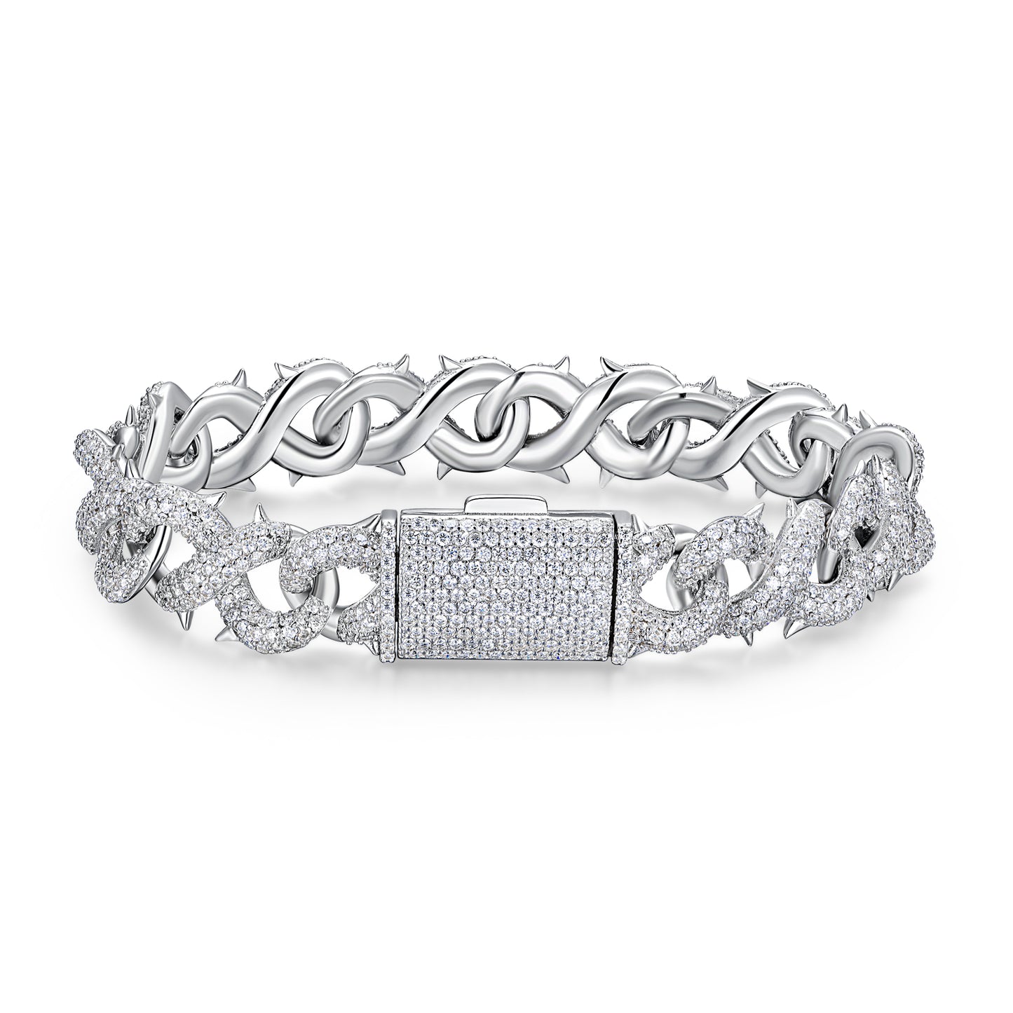 Luxury Silver Bracelet Featuring Top-quality Moissanite, Made Of S925 Silver Electroplated With Platinum.