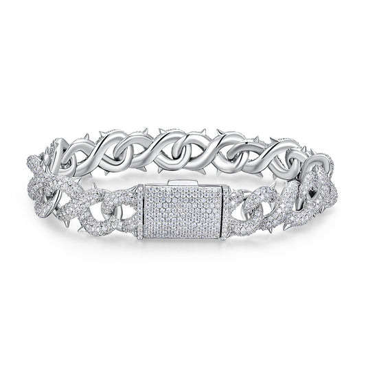 Luxury Silver Bracelet Featuring Top-quality Moissanite, Made Of S925 Silver Electroplated With Platinum.