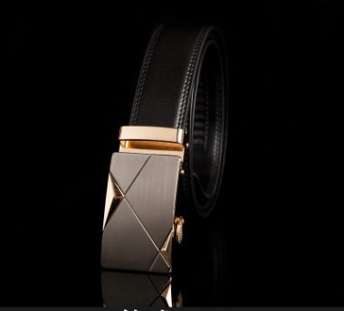 Men's Genuine "Two-Layer Cowhide" Leather Ratchet Belt – Automatic Slide Buckle for Exact Fit, Business & Casual