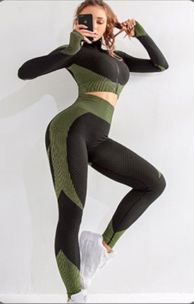 Seamless Long Sleeve Crop Top & High Waist Leggings Yoga Set
