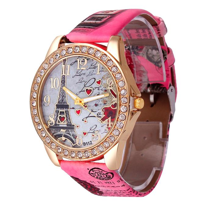 Vintage Paris Eiffel Tower Women's Quartz Watch - Crystal Rhinestone Bezel
