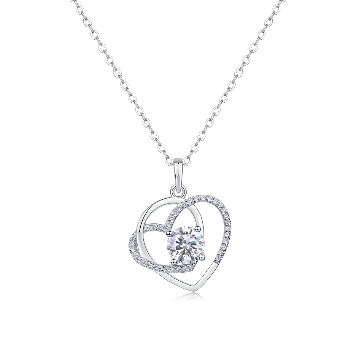 "Eternal Love" Interlocking Heart Moissanite Necklace – S925 Platinum Plated, D Color VVS1