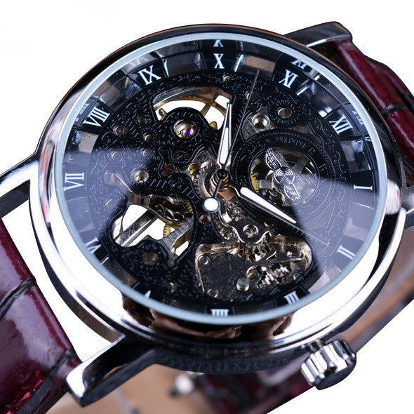 Transparent Golden Skeleton Mechanical Watch for Men
