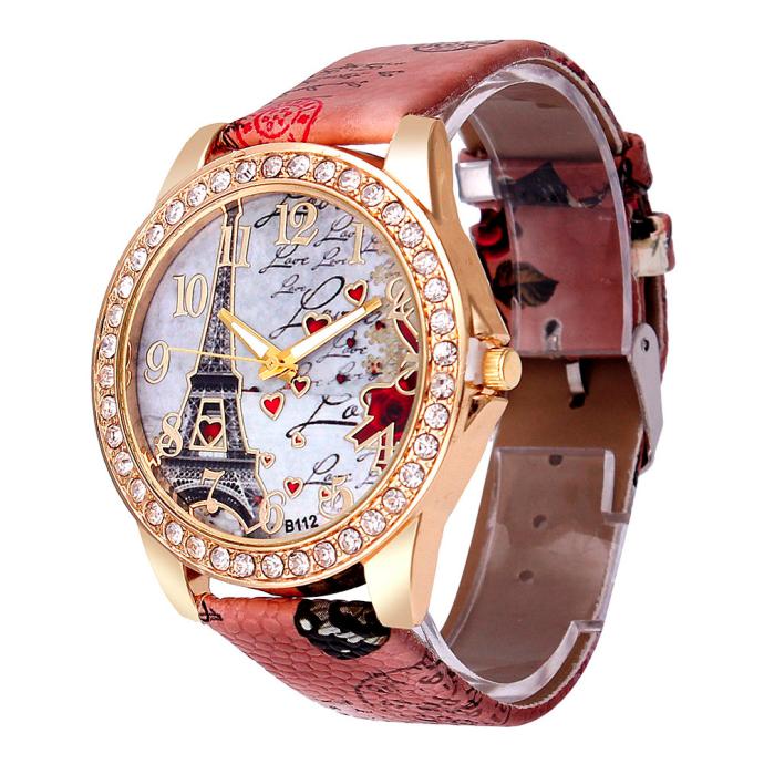 Vintage Paris Eiffel Tower Women's Quartz Watch - Crystal Rhinestone Bezel