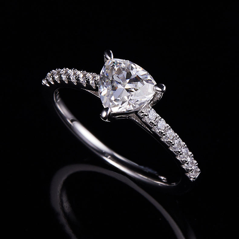 Luxury Silver Ring Triangular Moissanite Set With Top-quality Moissanite D Color VVS,  S925 Silver Electroplated With Platinum