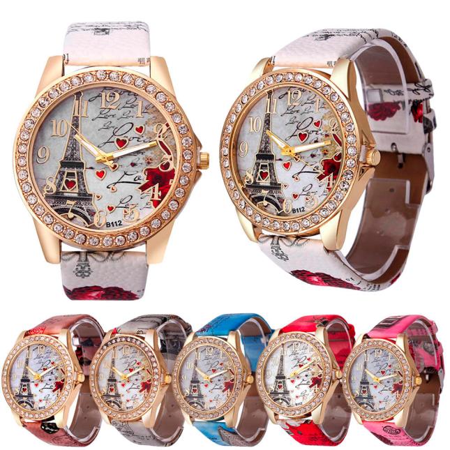 Vintage Paris Eiffel Tower Women's Quartz Watch - Crystal Rhinestone Bezel