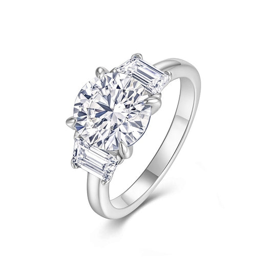 A 3-carat Moissanite Luxury Silver Ring Set With Top-quality Moissanite D Color VVS, S925 Silver Plated With Platinum