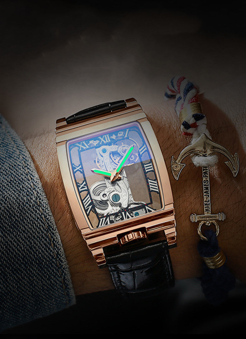 Luxury Rose Gold Skeleton Mechanical Watch for Men