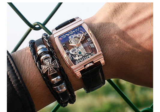 Luxury Rose Gold Skeleton Mechanical Watch for Men