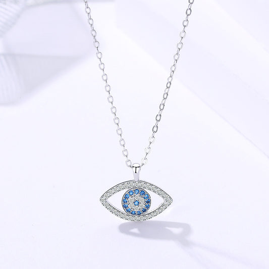 Luxury S925 Sterling Silver Demon Eye Necklace – Elegant Evil Eye Pendant with Blue Crystal Accents | Symbol of Protection & Style