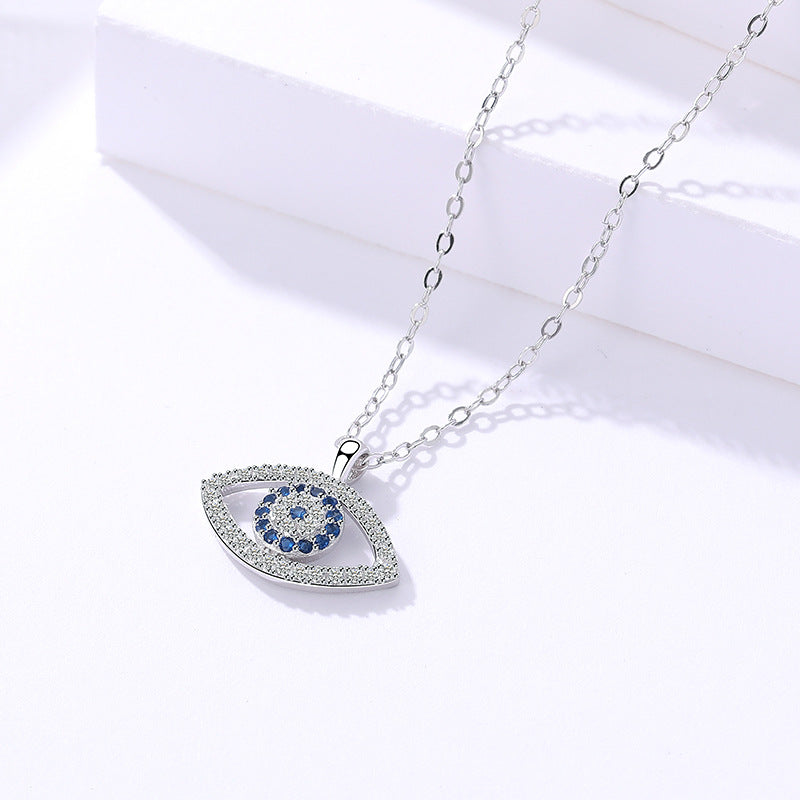 Luxury S925 Sterling Silver Demon Eye Necklace – Elegant Evil Eye Pendant with Blue Crystal Accents | Symbol of Protection & Style