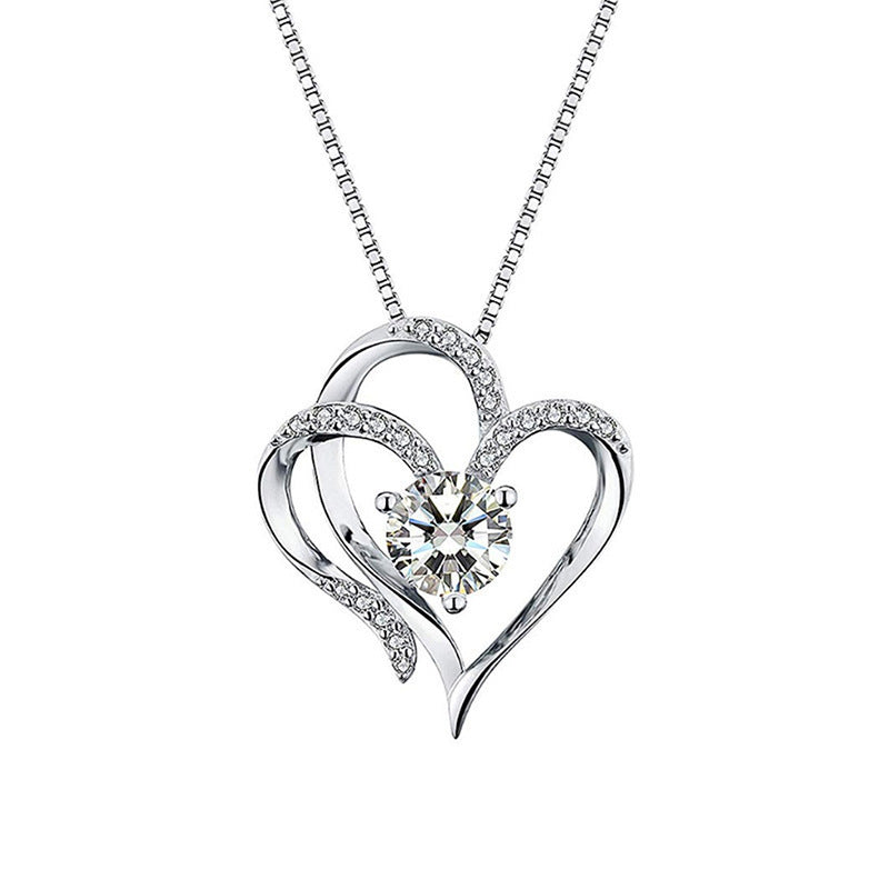 Luxury Double Heart Moissanite Necklace – S925 Sterling Silver Platinum-Plated Pendant