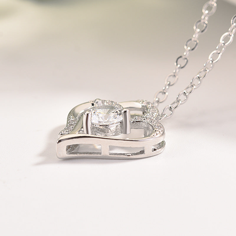 Luxury Double Heart Moissanite Necklace – S925 Sterling Silver Platinum-Plated Pendant