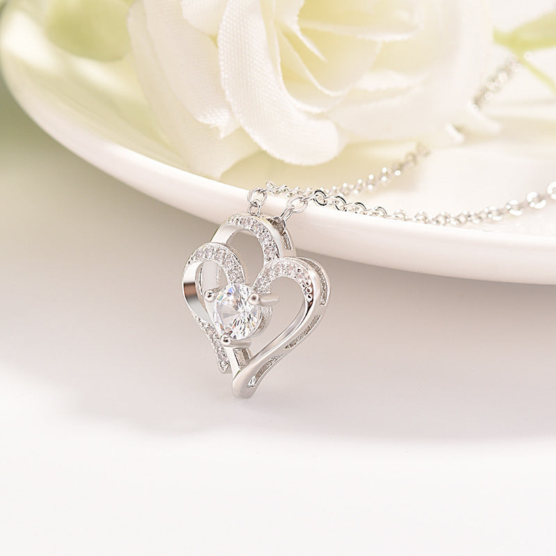 Luxury Double Heart Moissanite Necklace – S925 Sterling Silver Platinum-Plated Pendant