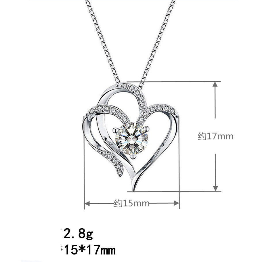 Luxury Double Heart Moissanite Necklace – S925 Sterling Silver Platinum-Plated Pendant