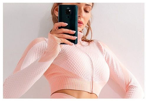 Seamless Long Sleeve Crop Top & High Waist Leggings Yoga Set