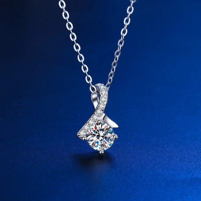 D Color VVS1 Moissanite "Dancing Stone" Ribbon Necklace | S925 Sterling Silver White Gold Plated Pendant