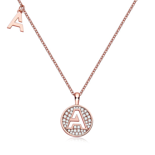 Luxury Initial Letter Necklace Pendant – A , S925 Silver Rose Gold Plated with Top-Quality Brilliant Moissanite
