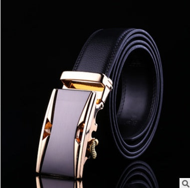 Men's Genuine "Two-Layer Cowhide" Leather Ratchet Belt – Automatic Slide Buckle for Exact Fit, Business & Casual