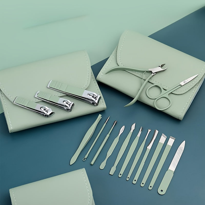 16pcs Multi-Functional Stainless Steel Manicure & Pedicure Tool Set with Folding Travel Bag