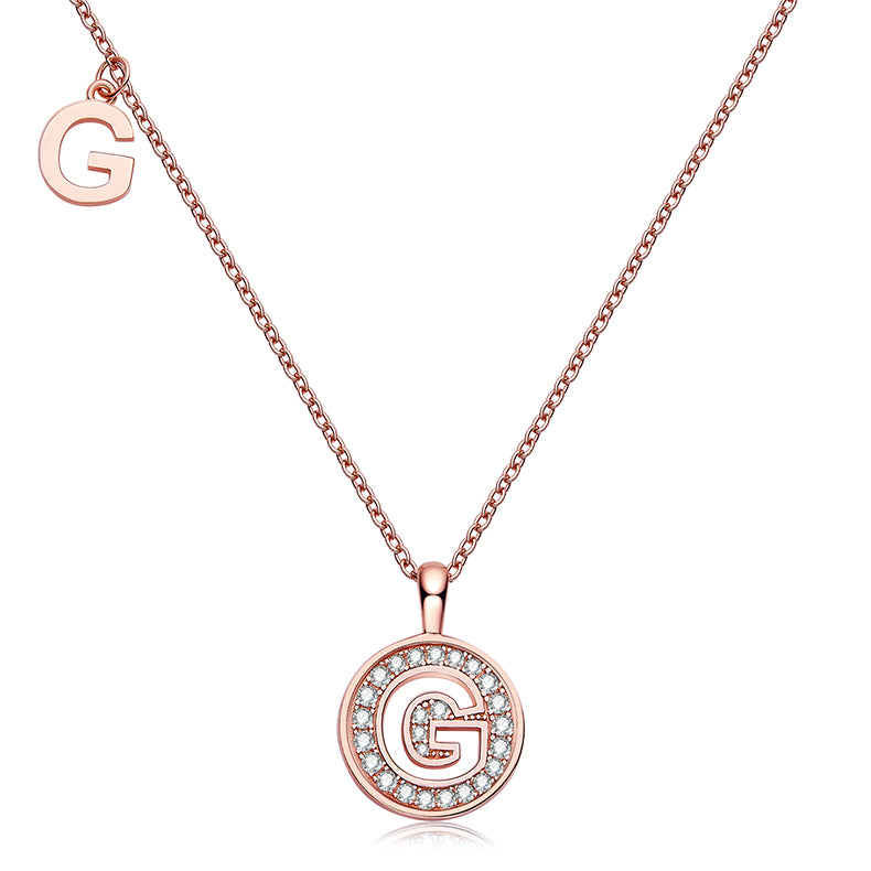 Luxury Initial Letter Necklace Pendant – G , S925 Silver Rose Gold Plated with Top-Quality Brilliant Moissanite