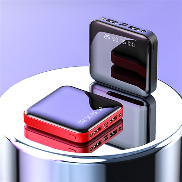 Mini Portable Power Bank (10000/20000mAh) – Ultra-Slim External Battery Pack with Full Mirror Digital Display & Dual USB Fast Charging