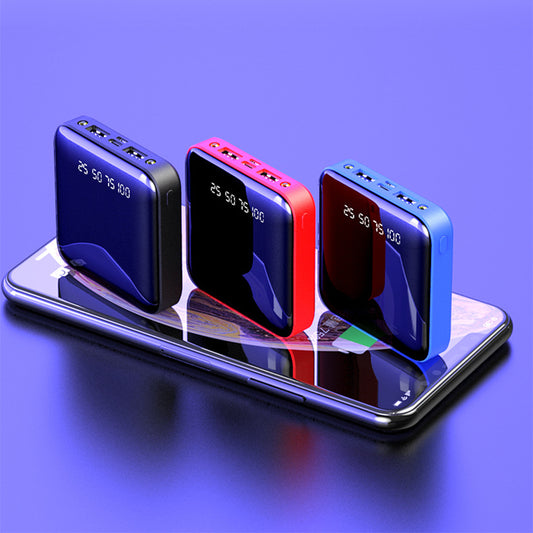Mini Portable Power Bank (10000/20000mAh) – Ultra-Slim External Battery Pack with Full Mirror Digital Display & Dual USB Fast Charging