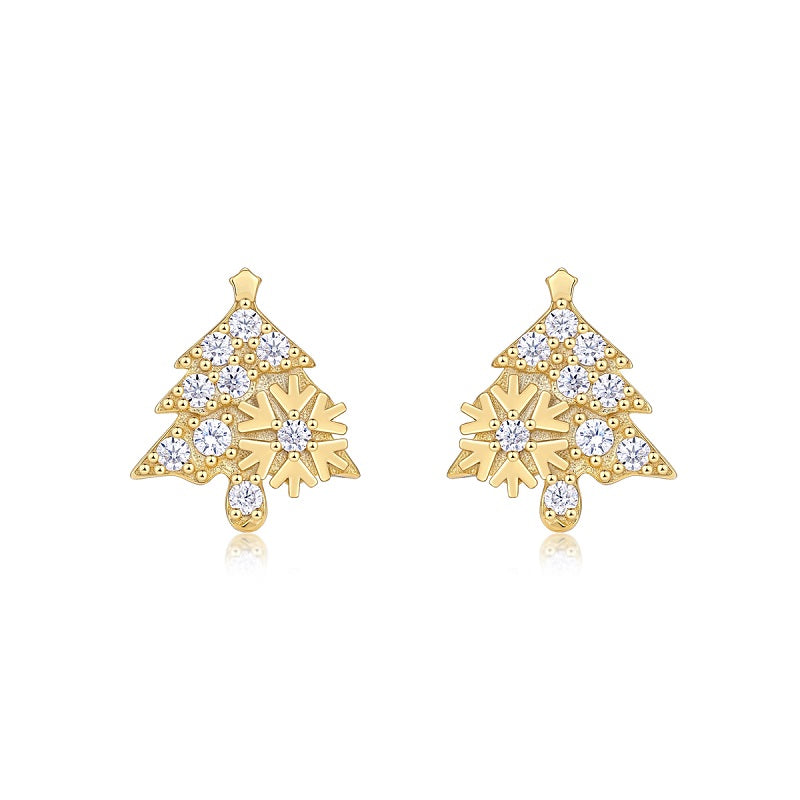 Christmas Tree - Set With Top-quality Moissanite Luxury Silver Stud Earrings, S925 Silver Electroplated Gold