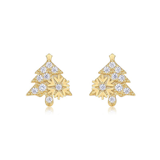 Christmas Tree - Set With Top-quality Moissanite Luxury Silver Stud Earrings, S925 Silver Electroplated Gold