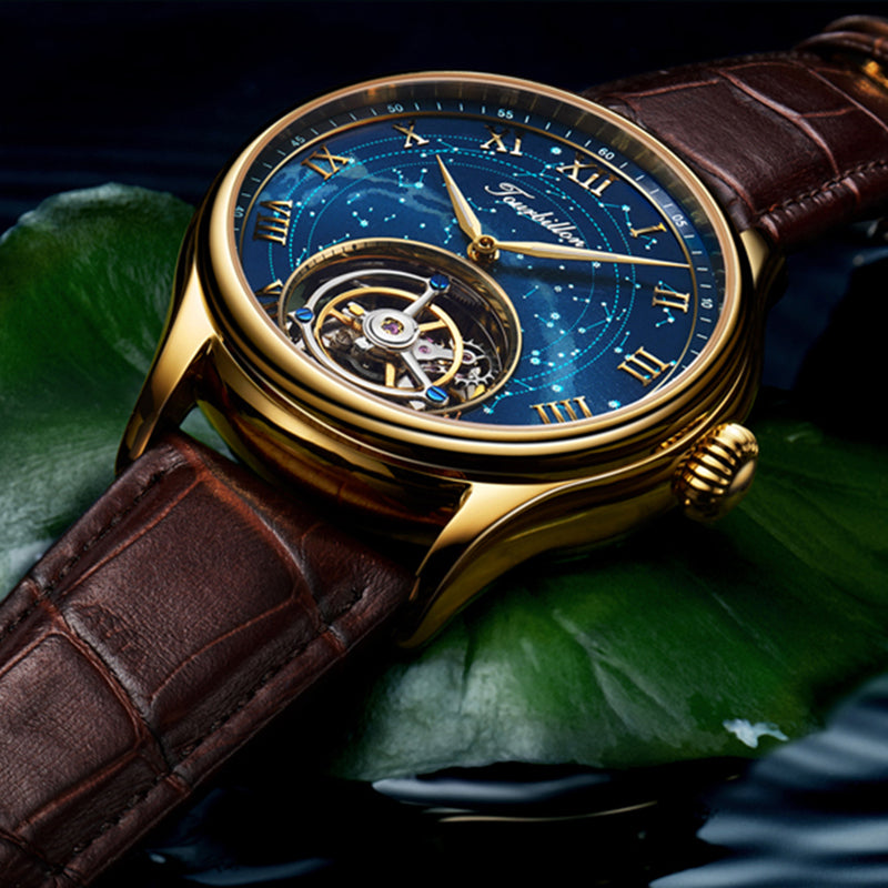 Men's Luxury Star Tourbillon Mechanical Watch - Starry Sky Dial ,Sapphire Crystal, 50m Waterproof