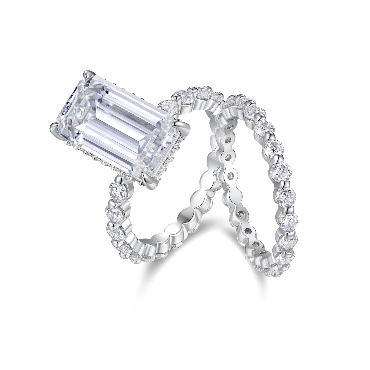 Octagonal Moissanite Double Rings Set With Top-quality Moissanite , Luxury Silver Ring S925 Silver Plating Platinum