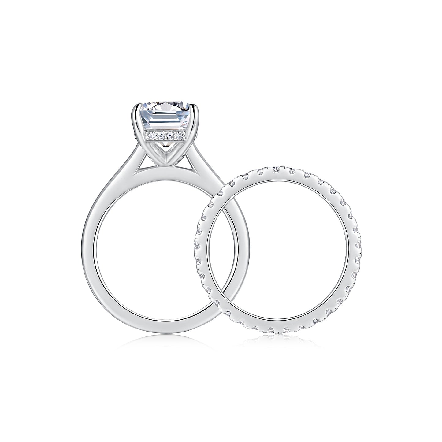 Octagonal Moissanite Double Rings Set With Top-quality Moissanite, Luxury Silver Ring S925 Silver Plating Platinum