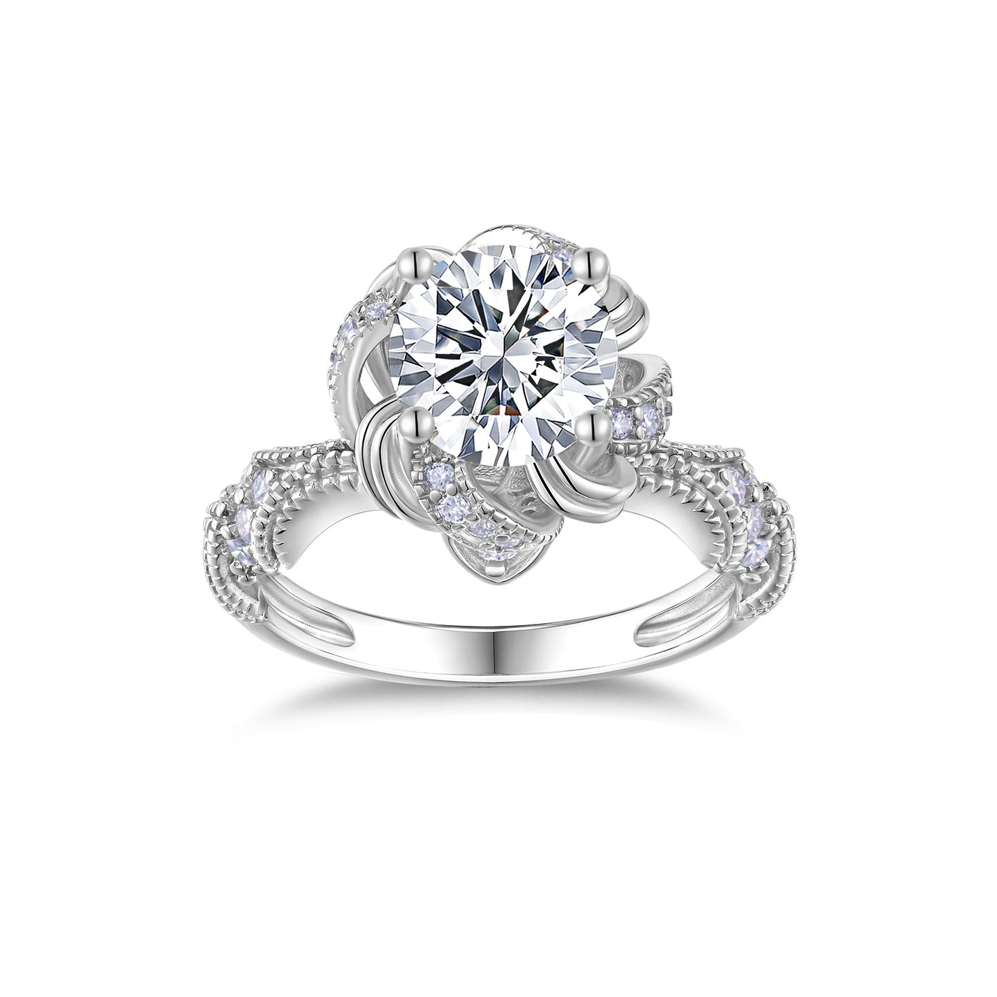 2-carat Luxury Silver Ring Set With Top-quality Moissanite D Color VVS, Made Of S925 Silver With Electroplated Platinum.