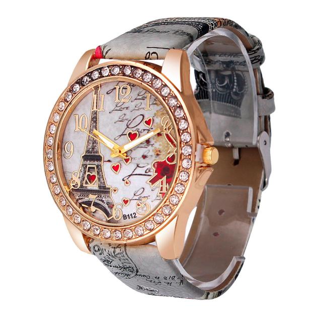 Vintage Paris Eiffel Tower Women's Quartz Watch - Crystal Rhinestone Bezel