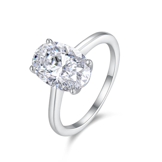 Egg-shaped Moissanite Double Rings Set With Top-quality Moissanite , Luxury Silver Ring S925 Silver Plated With Platinum